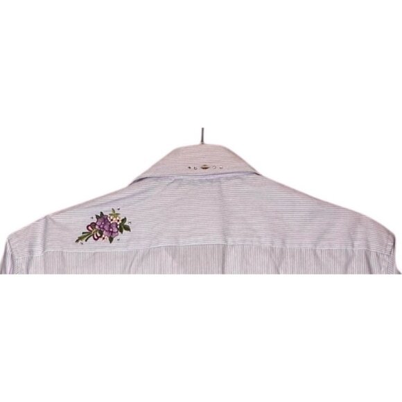 Vintage Las Olas Embroidered Butterfly & Floral Striped Button-Up Shirt Small Pu - Picture 8 of 12